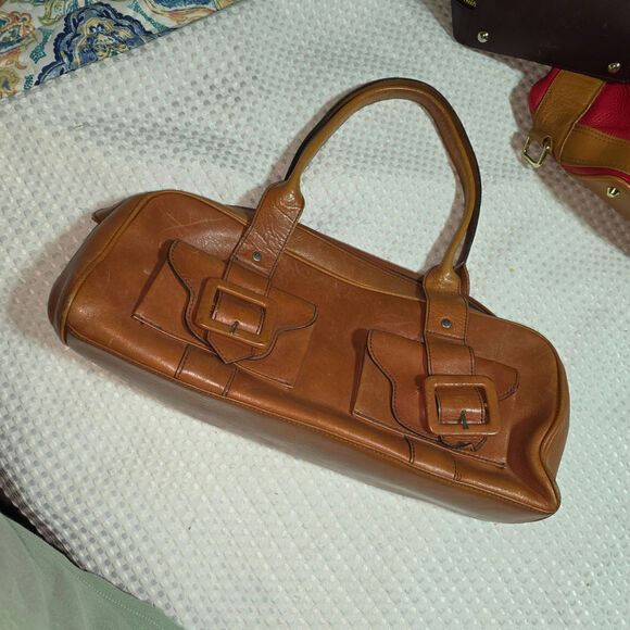 KENNETH COLE 2 FRONT POCKET LEATHER SATCHEL BAG - Picture 1 of 8